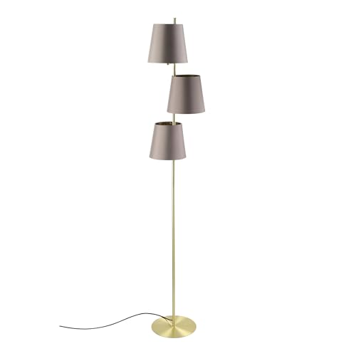 Eglo Floor lamp Almeida 2, Living Room Lighting with 3 Shades, Vintage floorlamp, Standing Light Fixture, Metal Brass, Cappuccino Textile, E27 Socket
