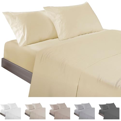 ECOMMERC3 - 4-Piece Bed Sheet Set 180 Made in Spain - Sheet Set with Fitted Sheet, Top Sheet and 2 Pillowcases 45 x 100 cm Yellow