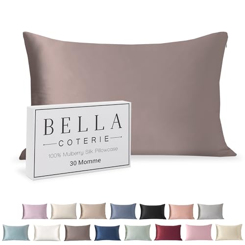 Bella Coterie - Luxury Silk Pillowcase for Hair and Skin - Queen Size - 30 Momme - 100% Pure 6A Mulberry Silk - Super Soft - Perfectly Plush - Zipper Closure [Mocha]