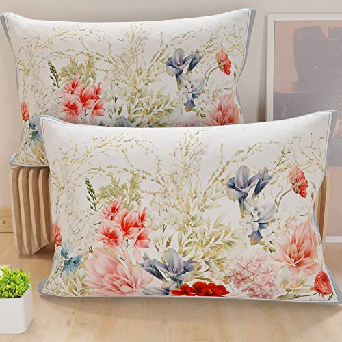 PETTI Artigiani Italiani - Bed Pillowcases, Set of 2 Pillow Covers 50x80 cm, Cushion Cover in Hypoallergenic Microfibre, Made in Italy, Floral Azzurro Pattern