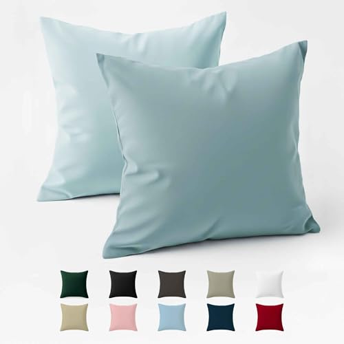 Pillow Case 60 x 60 Reinforced Cotton (Pack of 2) - Light Blue - Tight Fabric 57 Threads/cm² - Pillowcase 60 x 60 - Oeko Tex Certification - Dreamzie