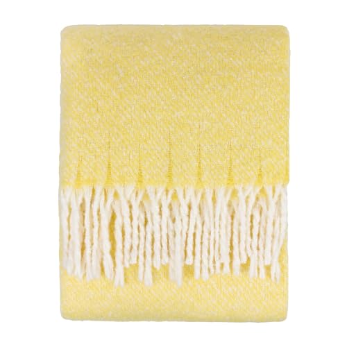furn. Wylder Isla Throw – Woven Soft Textured Neutral Blanket with Tassel Trim (Butter Yellow - 130x180cm)