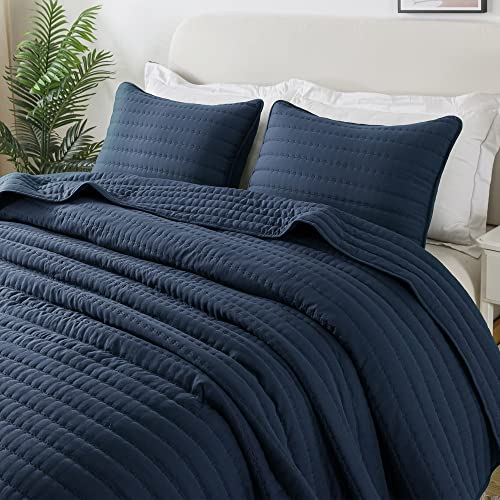 ROARINGWILD Navy Blue Quilt Set Twin Size, 2-Piece Lightweight Bedspread Coverlet for All Season, Soft Quilted Blanket with 1 Pillow Sham, Modern Farmhouse Bedding (68x90in)