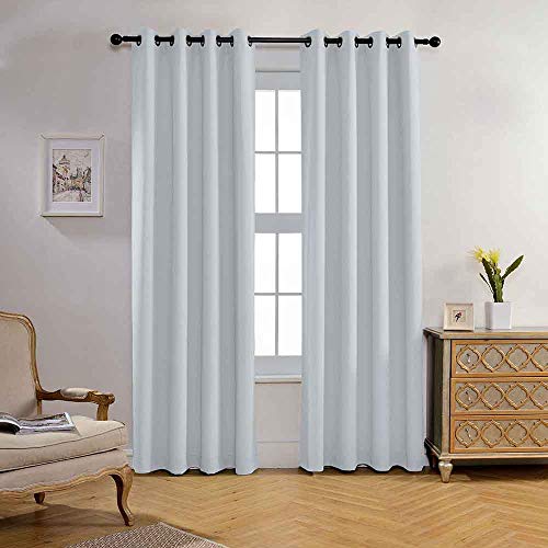 MIUCO Room Darkening Curtains Textured Grommet Thermal Insulated Blackout Curtains for Bedroom Set of 2 52x95 Inch Greyish White