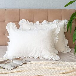 GLORY SEASON Pillow Shams Set of 2 Pure Cotton Champray Ruffled Edge,Thick and Solid Washed Dobby Heavy Fabric (Standard 20x26 inches)