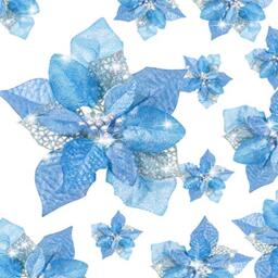 WILLBOND 36 Pieces Christmas Glitter Poinsettia Faux Flowers Christmas Flowers Decorations Wedding Xmas Tree New Year Ornaments (Blue)