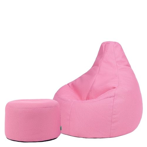 icon Performance Mesh Gaming Bean Bag Chair and Footstool, Light Pink, Large Adult Bean Bag with Filling Included, Comfy Chair, Bedroom Furniture, Gamer Gifts, Gaming Room, Gaming Room Accessories