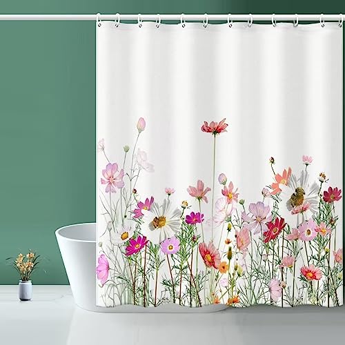 "Niidder Floral Shower Curtain, Gesar Flower Shower Curtain -72 ""W x 84"" L, with 12 Hooks, Hem Weighted Bathtub Shower Curtain, Waterproof Shower Curtain, Shower Curtains for Bathroom"