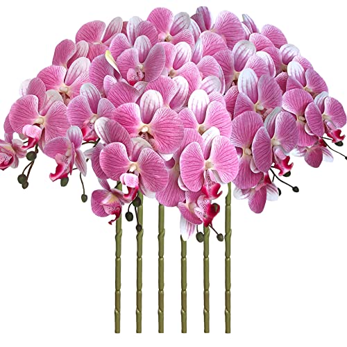 FagusHome 32 Inch Artificial Phalaenopsis Flowers 6 Pcs Artificial Orchid Flowers Stem Plants for Home D??cor (Pink)