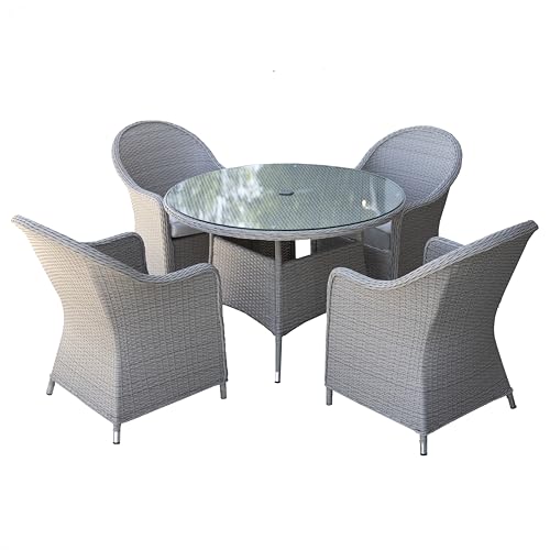 Sorrento Premium 5 Pieces Aluminium Rattan Bistro Set 4 Seater, 4 Chairs with Cushions, Glass Top Dining Table Garden Lounge Balcony Patio Compact Furniture