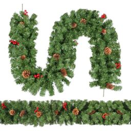 6FT/1.8m Christmas Garland, Uten Fireplace Garland Christmas, Realistic Green Christmas Garland with Pine Cones Red Berries Garland Decorations for Fireplace Stairs Door Xmas Tree Decor