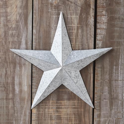 VHC Brands Patriotic Faceted Metal Star Galvanized Wall Hanging 12x12, Independence Day Decor, American Star Design, Distressed Appearance Metal Wall Hanging