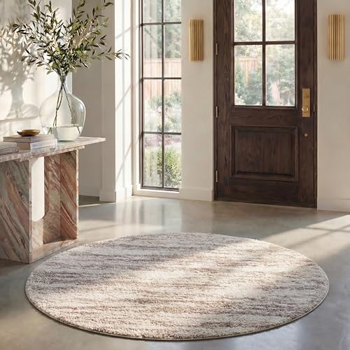 Safavieh Shag Rug for Living Room, Dining Room, Bedroom - Hudson Shag Collection, High Pile, in Ivory and Beige, 120 x 120 cm
