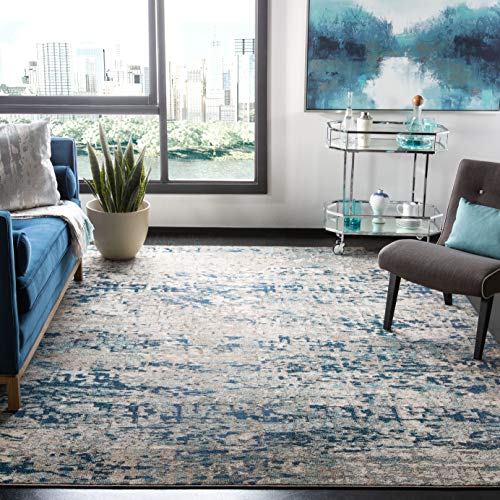 Safavieh Madison Collection Contemporary Rug for Living Room, Dining Room, Bedroom, Short Pile, Grey and Blue, 200 x 200 cm