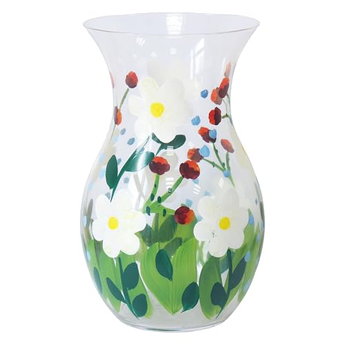 L & P Home & Gifts Hand Painted Glass Lynsey Johnstone Daisies Vase For Home & Kitchen - Lovely Home Décor Daily Use Accessory for Milk, Cream, and Water - Reusable & Practical Gift for Women and Men