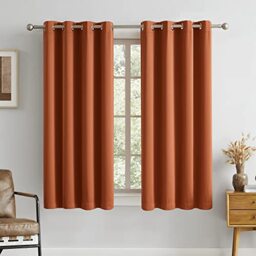 DUALIFE Burnt Orange Fall Blackout Curtains 45 Inch Length Set of 2 Panels Energy Efficient Bedroom Curtains Thermal Insulated Grommet Short Curtains for Small Windows 52 x 45 Inch