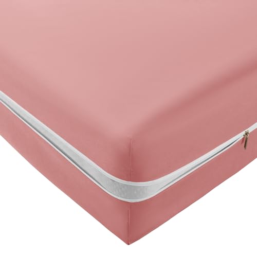 SiinvdaBZX Zipper Fitted Sheet Full Only, Pink - Ultra-Soft Microfiber Zippered Mattress Cover Protector Bed Bottom Sheet Cover for 12-16 Inch Deep Mattress