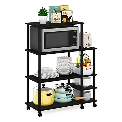 Furinno TURN-N-TUBE Bakers Rack with Wheels, 4-Tier Kitchen Storage Cart, Kitchen Cart, Coffee Bar, Pantry Organizers and Storage, Americano