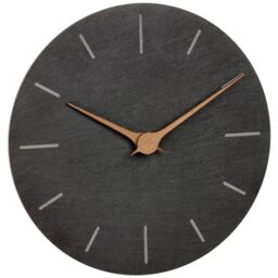 TFA Dostmann Modern Wall Clock Slate 60.3068.10 without Ticking Noises with Walnut Wood Hands Quartz Clock 25 cm for Hanging Black