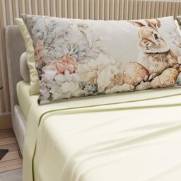 PETTI Artigiani Italiani - Easter Cotton Sheets with Pillowcases in Digital Print, Double Bedsheets, Easter Double Bed Set, 28 Cream, Made in Italy