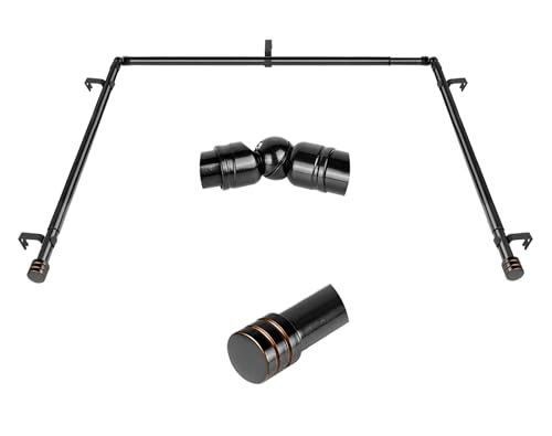 HOTOZON 1 Inch Bay Window Curtain Rods, 36-72 Inch Center Rod for window (24 to 68 Inch), 20-36 Inch Side Rods for windows (16-32 Inch), Black, End Cap Finials