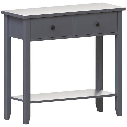 Vida Designs Windsor 2 Drawer Console Table - Grey - Living Room Furniture - 74H x 80W x 30D cm - with Undershelf - Large Capacity Storage