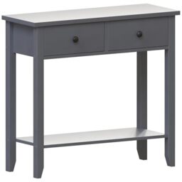 Vida Designs Windsor 2 Drawer Console Table - Grey - Living Room Furniture - 74H x 80W x 30D cm - with Undershelf - Large Capacity Storage