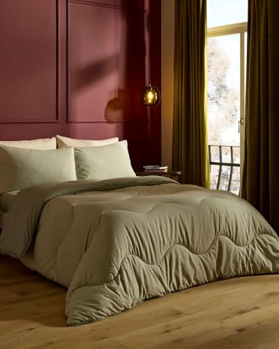 Night Lark Coverless Duvet Super King 4.5 Tog - Olive Green - Lightweight Superking Size Quilt 4.5 Tog, Summer Duvet with Pillowcase Set, Hypoallergenic & Machine Washable, Soft Weave