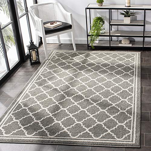 Safavieh Aldona Indoor/Outdoor Rug, Woven Polypropylene Carpet in Dark Grey / Beige, 243 X 304 cm
