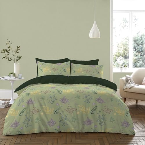 GC GAVENO CAVAILIA 4-Piece Complete Green Bedding Sets King Size - Duvet Cover King Size, Fitted Sheet With 1x Pillow Case - Breathable & Lightweight Soft Reversible Quilt Covers Bed Set