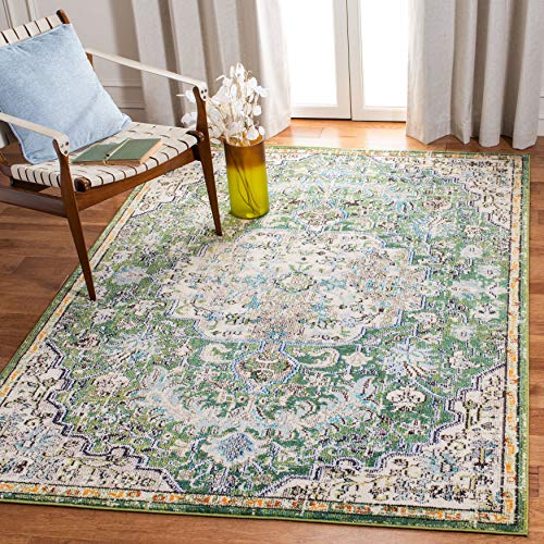 SAFAVIEH Contemporary Rug for Living Room, Dining Room, Bedroom - Madison Collection, Short Pile, in Green and Turquoise, 91 X 152 cm