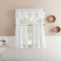 "No. 918 Allerton Embroidered Trellis Light Filtering Rod Pocket Kitchen Curtain Valance and Tiers Set, 52"" x 36"", White"