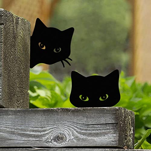 Qmetalart Black Cat Decorations Metal Garden Yard Art Spring Summer Farmhouse Home Decor Outdoor Ornaments Décor Courtyard Lawn Gift Ideal for Cat Lovers Animal Silhouette Set of 2