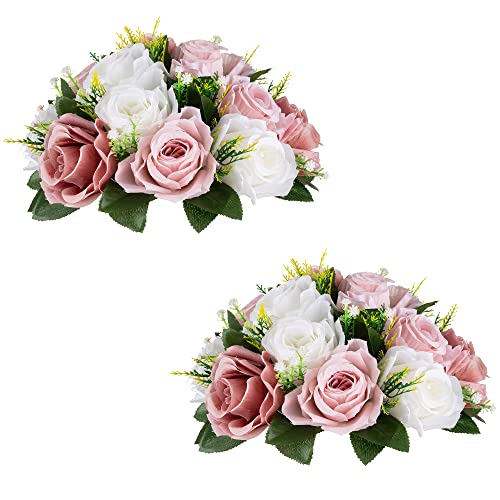 Inweder Flower Centerpieces for Wedding Tables: Wedding Table Decorations Dusty Rose & White Flower Balls Centerpieces for Engagement Cerebration Party Center Pieces 2 Packs