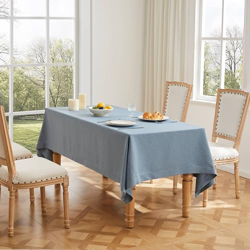 ZeeMart Linen Textured Square Table Cloth, 52x52 Inch Dusty Blue - Heavy Weight Fabric, Durable Thick, Mitered Corners, Modern Farmhouse Table Cloth, Wrinkle Resistant Washable Table Cover
