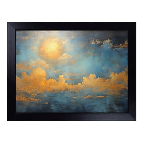 Lap Tray with Bean Bag Cushion, Cloudy Sky Art Deco - Handmade in the UK, Raised Wooden Edge, Padded Cushion, Heat-Resistant Wipe-Clean Surface, for Meals, Laptops and Crafts