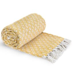 Emma Barclay Casablanca - Scandi Woven Recycled Cotton Chair Sofa Setee Bed Throw Over Blanket in Ochre - 90x100 (228x254cm)