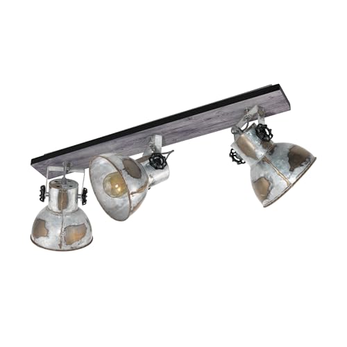 Eglo Ceiling lamp Barnstaple, 3 Flame Vintage Ceiling spot in Industrial Design, Retro wall spot Made of Steel in zinc Used Look, Wood, Colour: Brown Patina, Black, Socket: E27