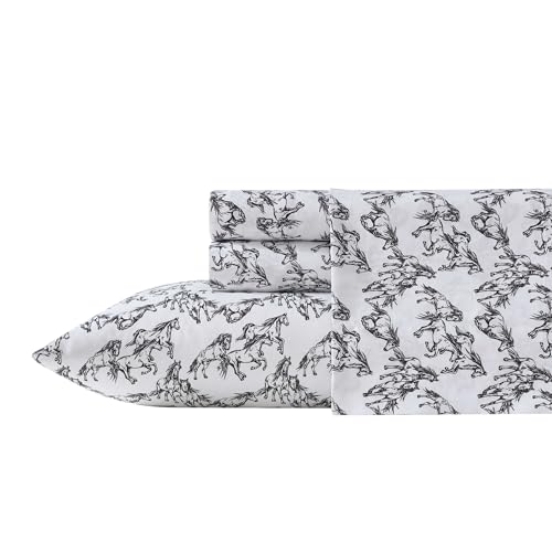 Wrangler - King Sheet Set, Super Soft & Cozy Bedding with Matching Sham(s), Casual Home Decor, Yellowstone Inspired, Oeko-Tex Certified (Mustangs Black, King)