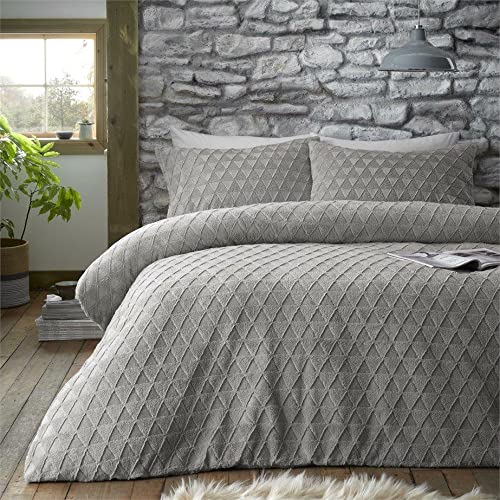GC GAVENO CAVAILIA Teddy Fleece Geometric Duvet Quilt Cover, Soft Cosy Fluffy, Warm Bed Set, Polyester, Grey, King