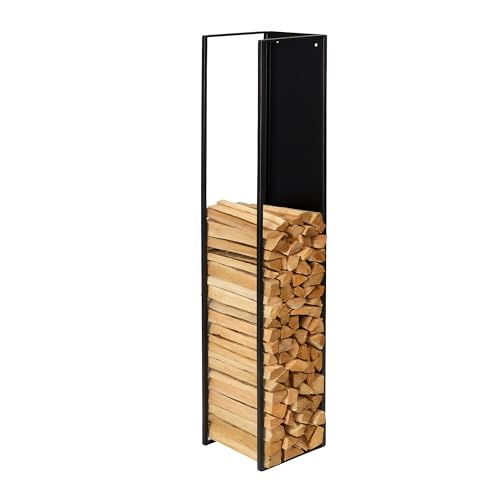 Relaxdays Firewood Shelf, Wall Mount, HLP: 160 x 25 x 25 cm, Dry Wood, Iron, Black