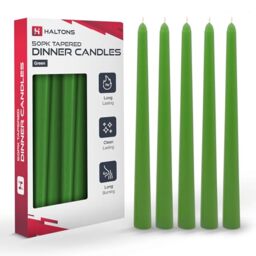 Haltons Tapered Dinner Candles - Unscented Long Candlesticks, 7-Hour Burn Time - Clean-Burning White, Green, Ivory, or Red Taper Candles - Elegant Design for Events, Weddings, and Home Decor (50 Pack)