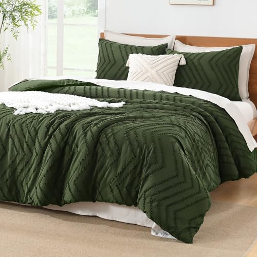 Litanika Oversized King Comforter Set, 3 Pcs Boho Tufted Bedding Set - Olive GreenNeutral Lightweight Fluffy Chevron Textured Bohemian Bedding Set Gift Choice