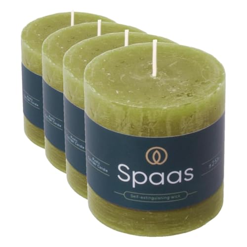 Spaas Rustic Pillar Candle 70/70 mm 25h, Olive Green (Pack of 4)