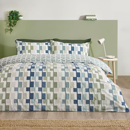 Catherine Lansfield Bryson Geo Reversible Single Duvet Cover Set with Pillowcase Blue