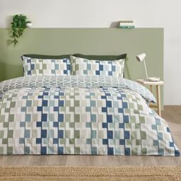 Catherine Lansfield Bryson Geo Reversible Single Duvet Cover Set with Pillowcase Blue