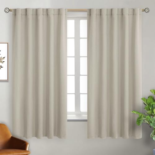 BGment Rod Pocket and Back Tab Blackout Curtains for Bedroom - Thermal Insulated Room Darkening Curtains for Living Room, 2 Window Curtain Panels (42 x 63 Inch, Natural Camel)