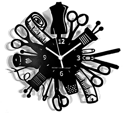 Instant Karma Clocks - Sewing Wall Clock Embroidery Tailoring – For Tailors, Designers, and Crafters Silent No-Ticking Clock – Perfect for Bedroom, Office, Studio, Living Room – Unique Decoration