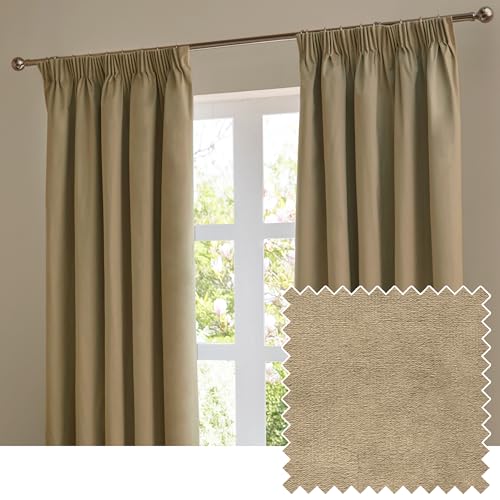 furn. The Ultimate Velvet Blackout Pencil Pleat Curtain Pair – Soft Stylish Light Blocking Thermal Matte Velvet Drapes (Mocha - 229x183cm)