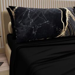 PETTI Artigiani Italiani - Cotton Sheets with Pillowcases in Digital Print, for Double Bed, Complete Top and Bottom Sheet with Corners, Black, 100% Made in Italy